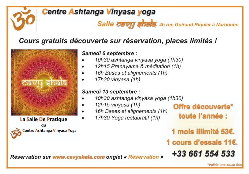 Cours de yoga découvertes offerts