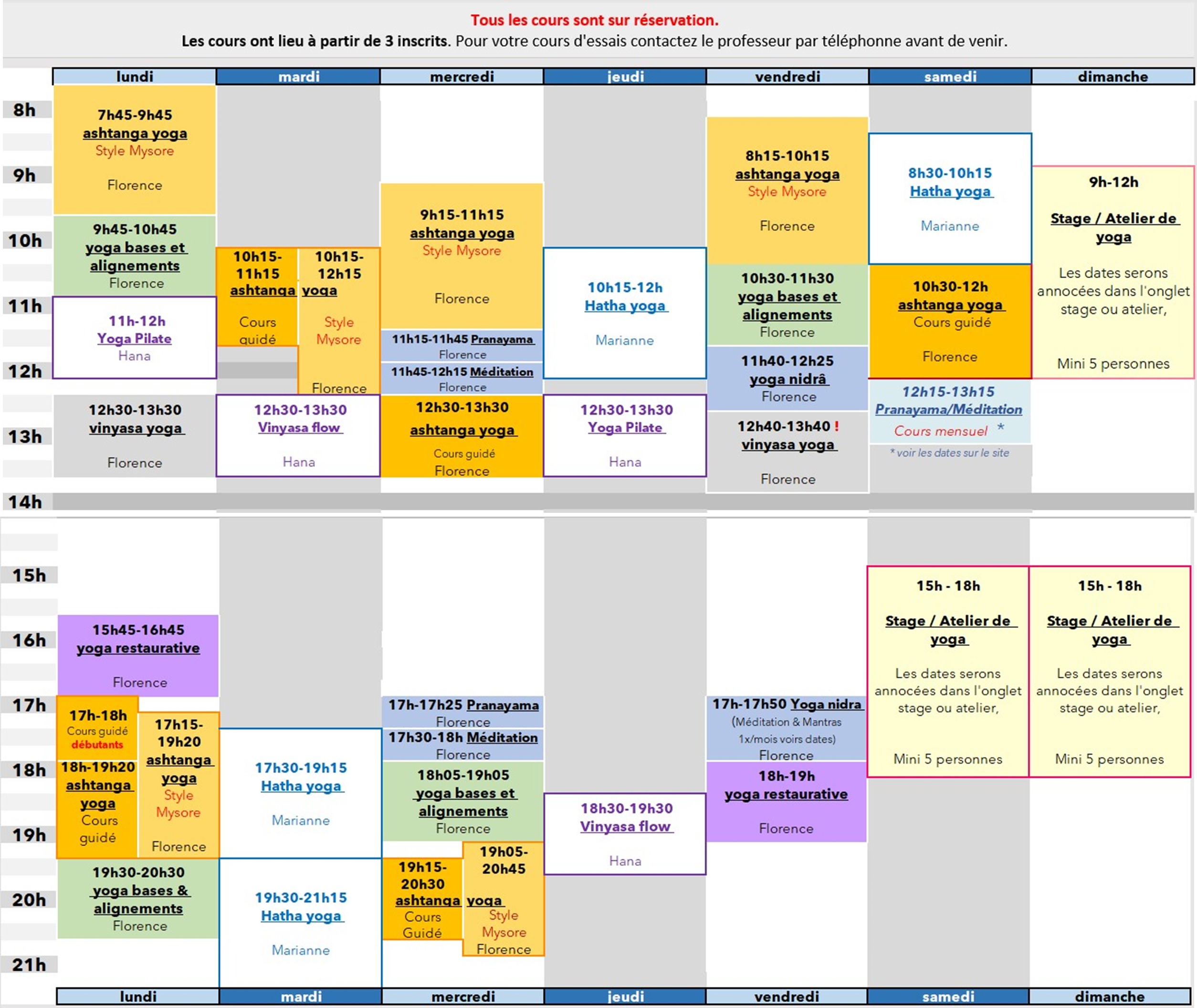 Planning yoga à la rentrée 2025