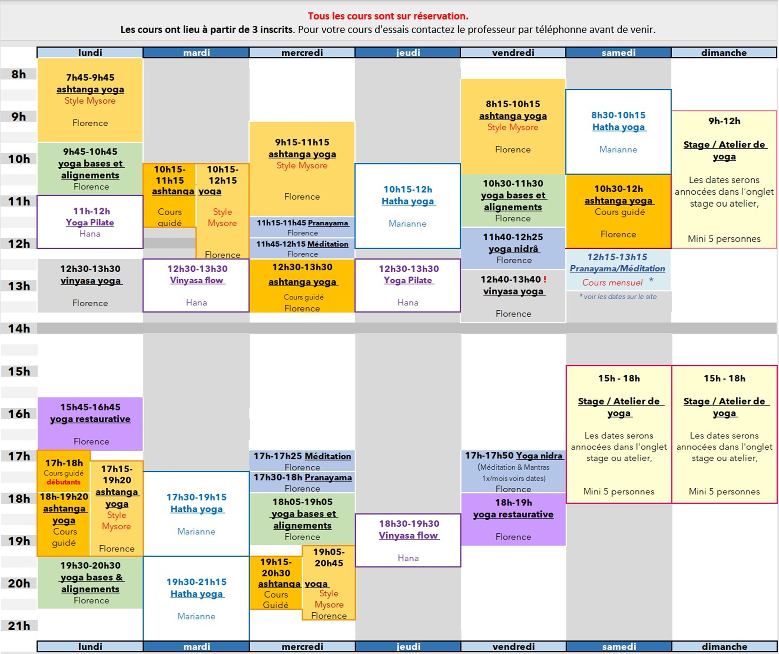 Planning yoga à la rentrée 2025