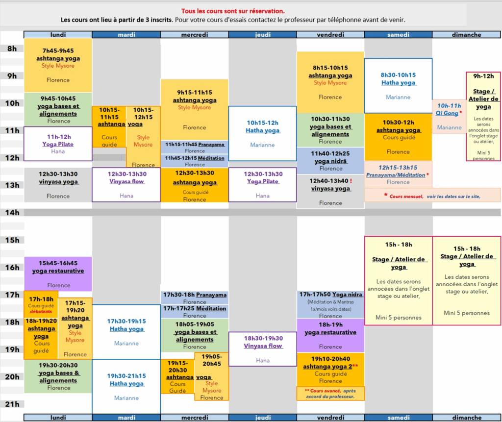 Planning yoga rentrée 2025