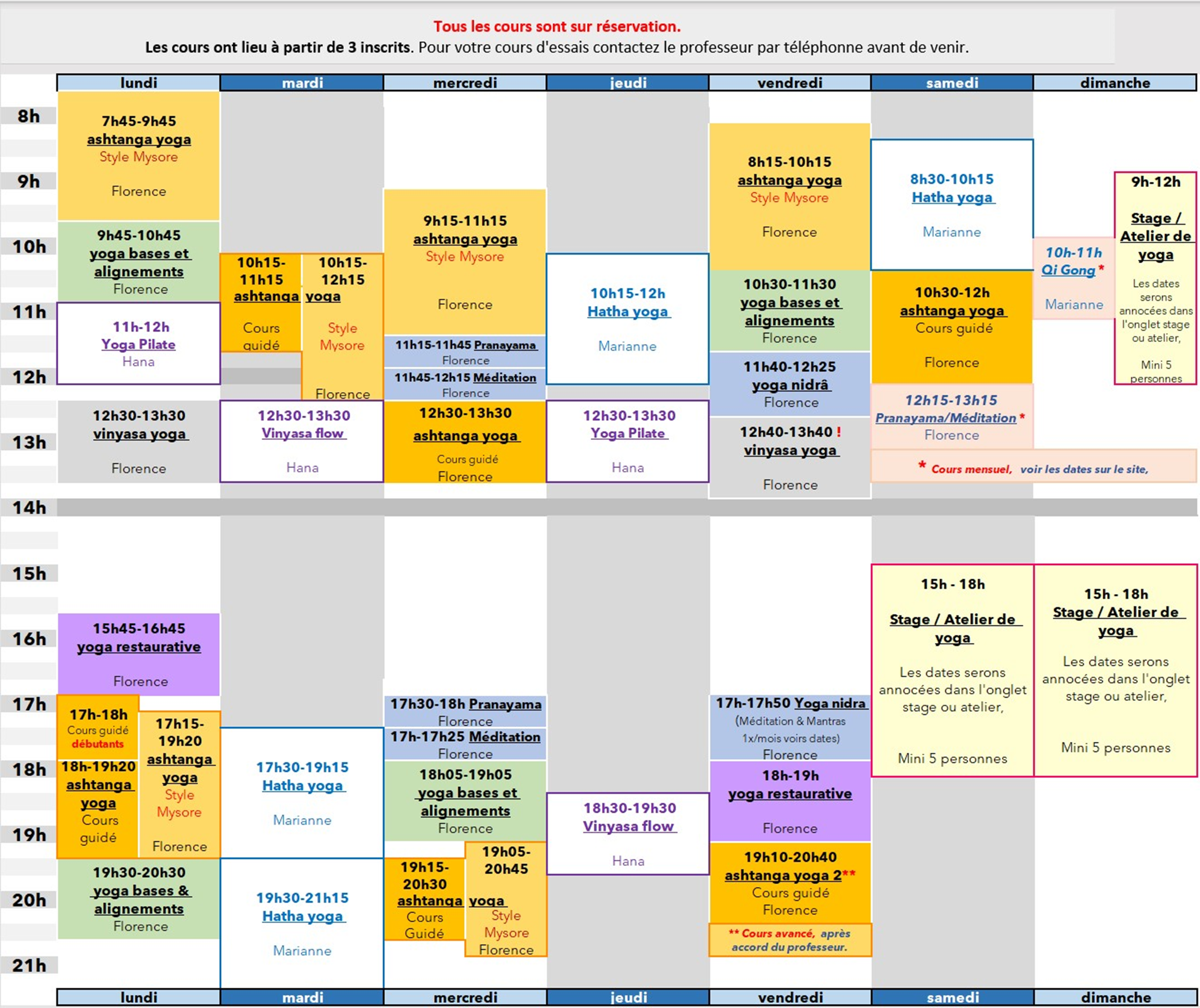 Planning yoga à la rentrée 2025