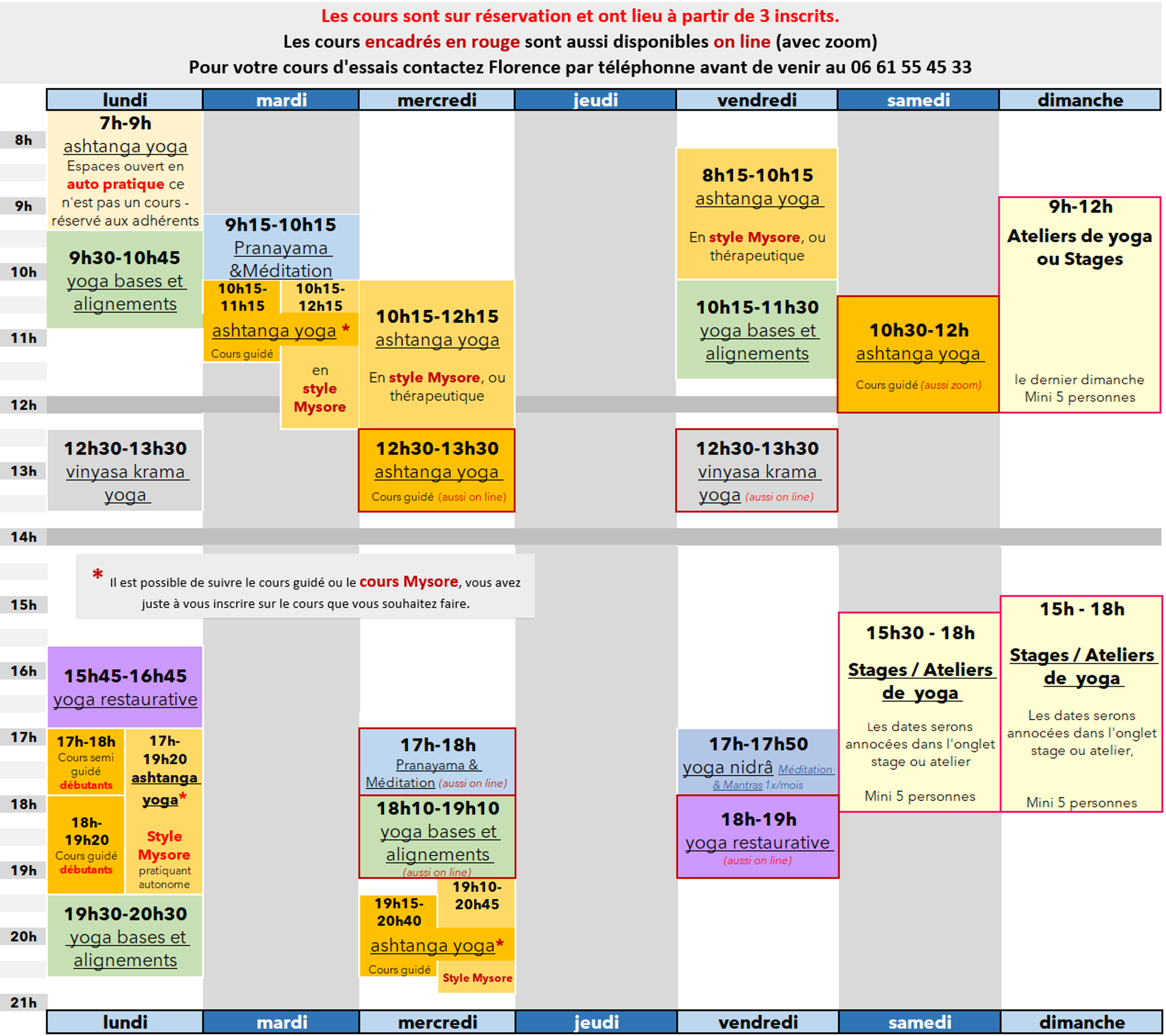 Planning de la rentrée 2026 avec Florence